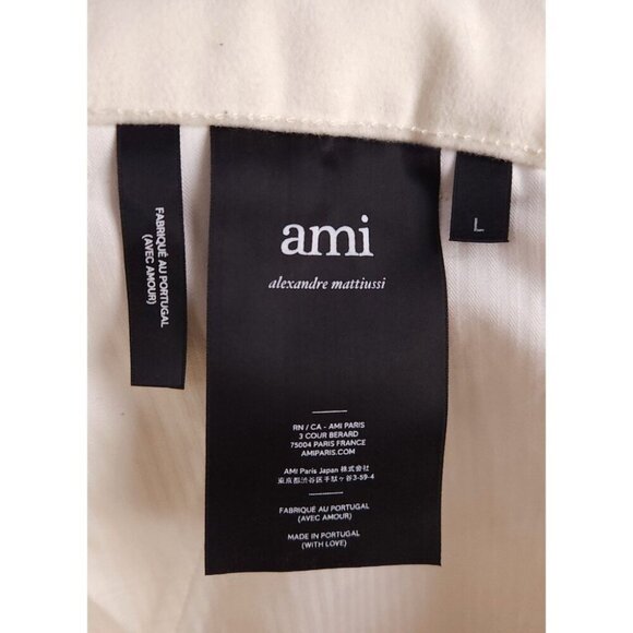 AMI Wide-Leg Brushed-Cotton Trousers Size L Mens Cream Moleskin $330 - Picture 13 of 16